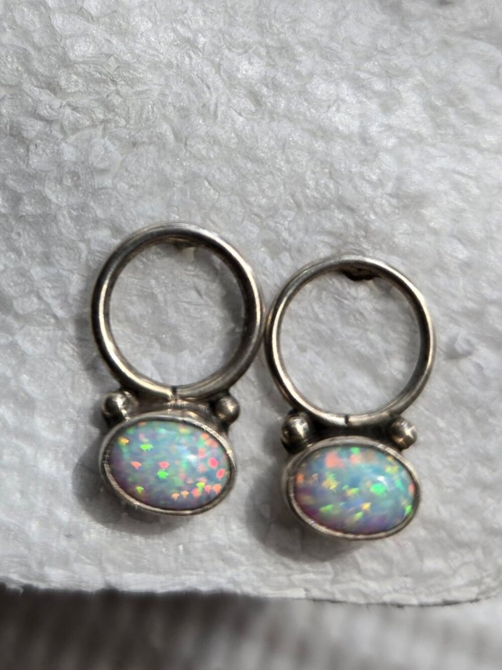Southwest Sterling Silver Opal Contemporary Post Earrings